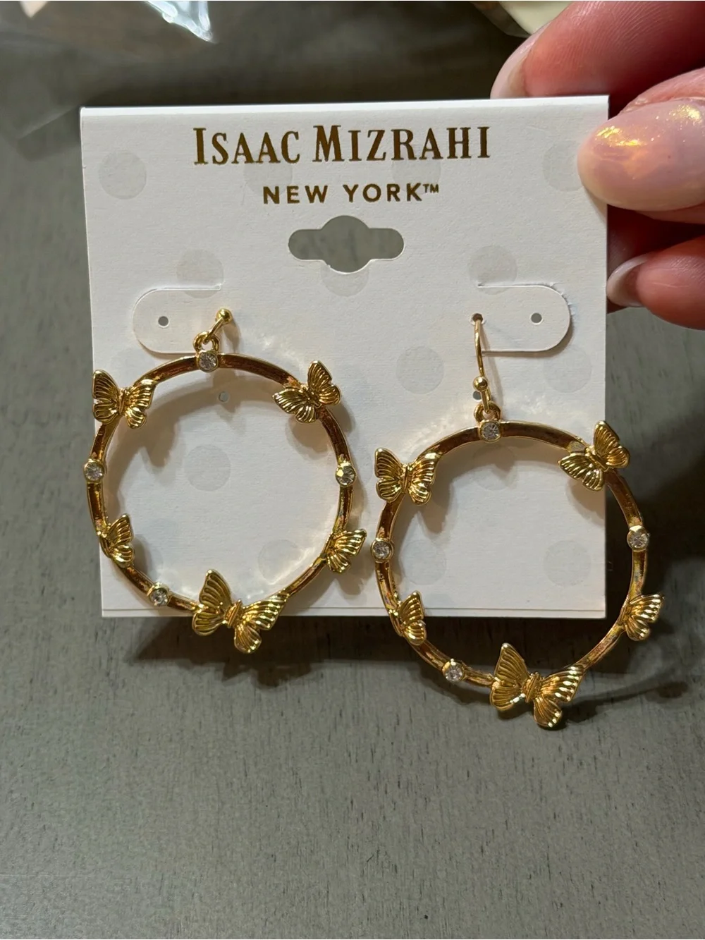 Isaac Mizrahi Gold Butterfly Hoop Earrings with Crystal Accents
